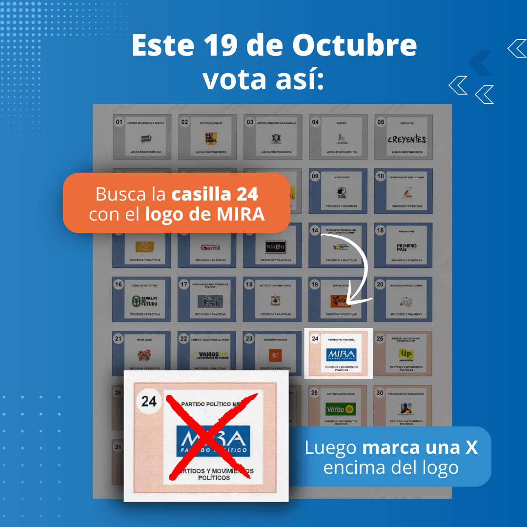Tarjetón electoral - Marca una X sobre el logo de MIRA en la casilla 24